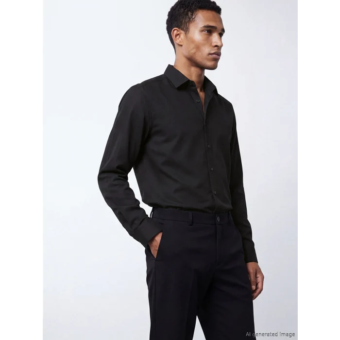LCW BUSINESS Siyah Slim Fit Uzun Kollu Armürlü Erkek Gömlek