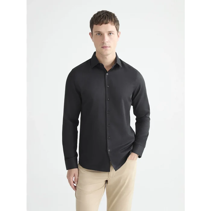 LCW BUSINESS Siyah Slim Fit Uzun Kollu Armürlü Erkek Gömlek