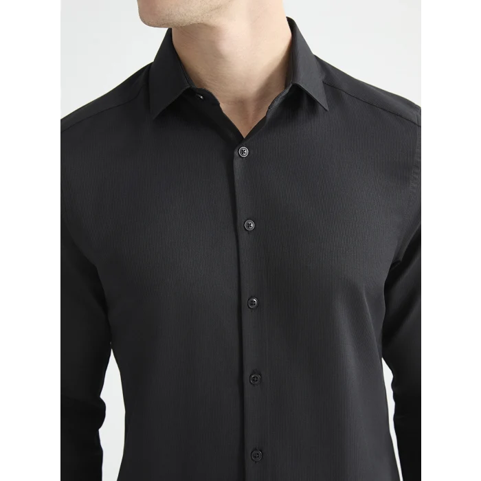 LCW BUSINESS Siyah Slim Fit Uzun Kollu Armürlü Erkek Gömlek