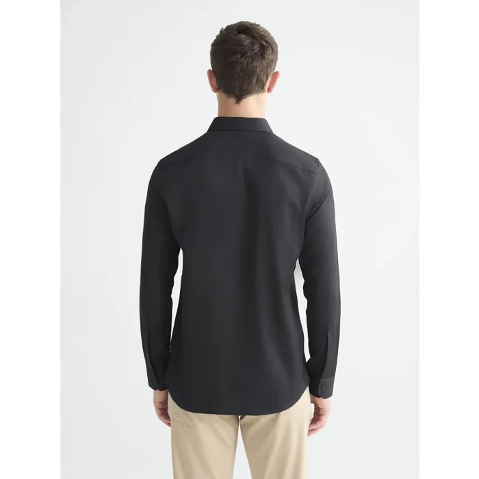 LCW BUSINESS Siyah Slim Fit Uzun Kollu Armürlü Erkek Gömlek