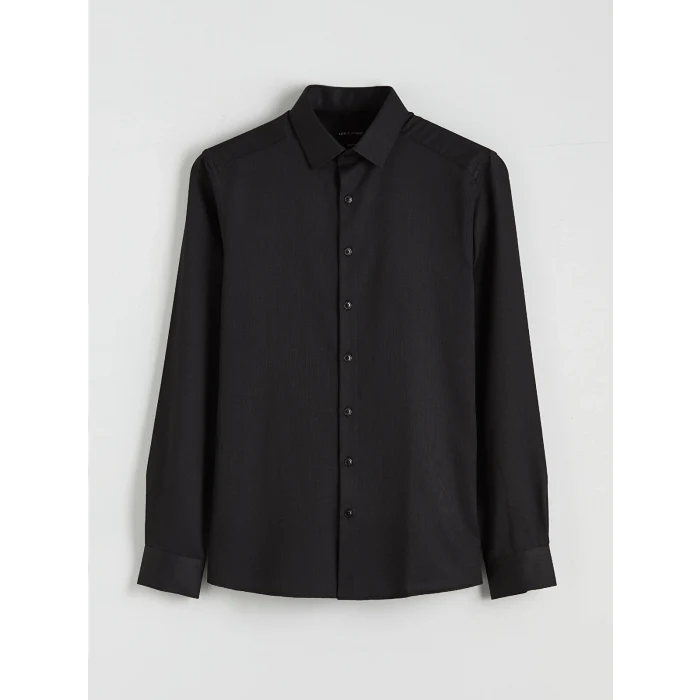 LCW BUSINESS Siyah Slim Fit Uzun Kollu Armürlü Erkek Gömlek