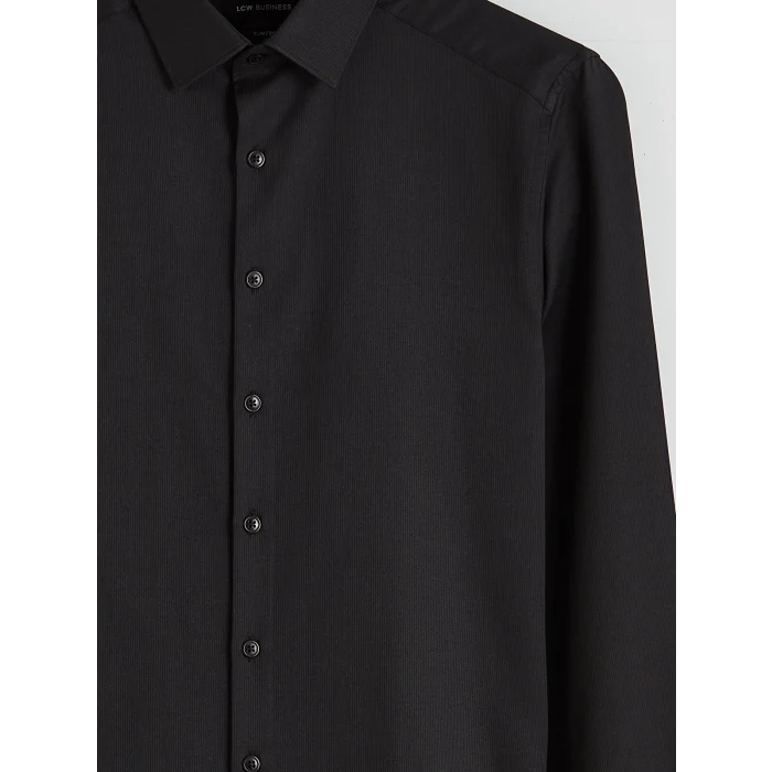 LCW BUSINESS Siyah Slim Fit Uzun Kollu Armürlü Erkek Gömlek