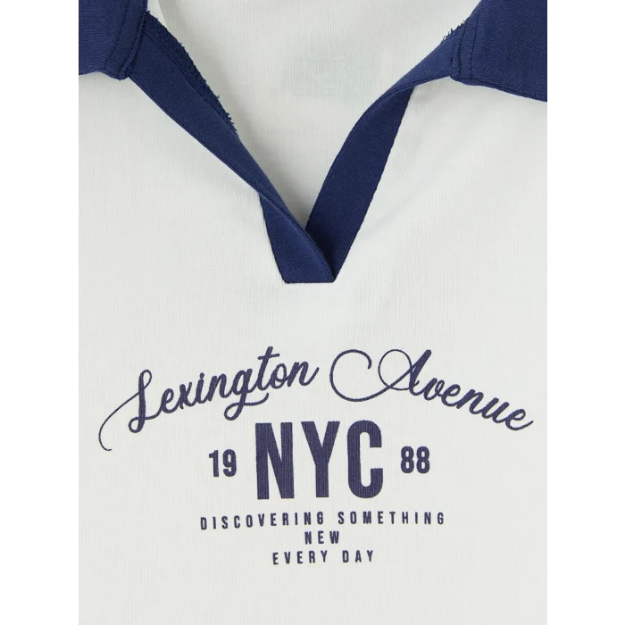LCW Kids Beyaz Polo Yaka NYC Baskılı Kız Çocuk Atlet