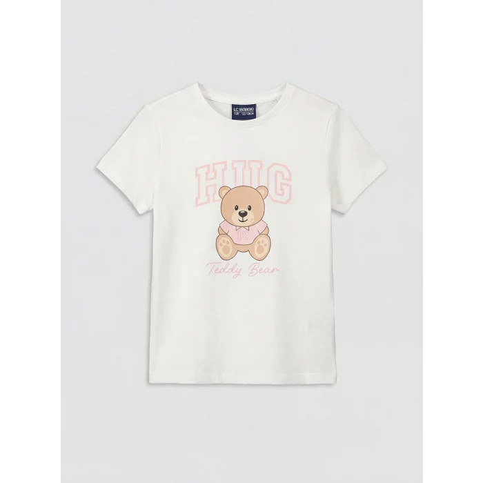 LCW Kids Ekru Ayı Teddy Baskılı Kız Çocuk Kaprili Pijama Takımı
