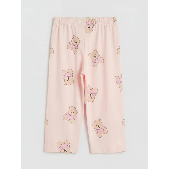 LCW Kids Ekru Ayı Teddy Baskılı Kız Çocuk Kaprili Pijama Takımı