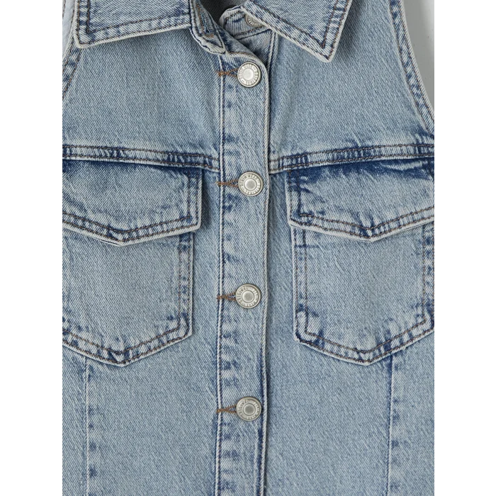 LCW Vision İndigo Gömlek Yaka Mini Jean Elbise