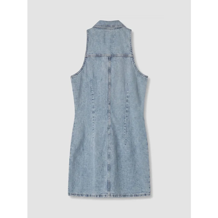 LCW Vision İndigo Gömlek Yaka Mini Jean Elbise