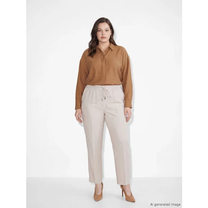 LCW Modest Bej Beli Lastikli Havuç Kesim Kadın Pantolon