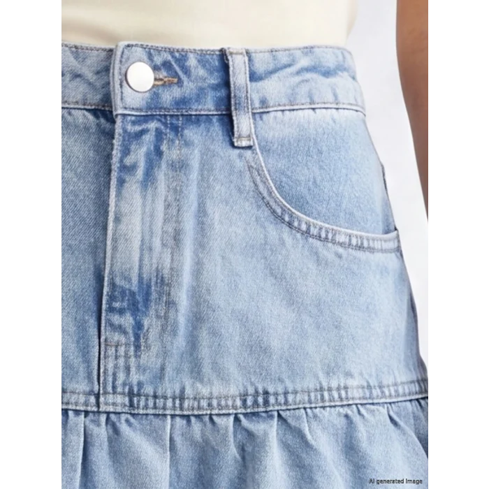XSIDE Mavi Fırfırlı Mini Jean Etek