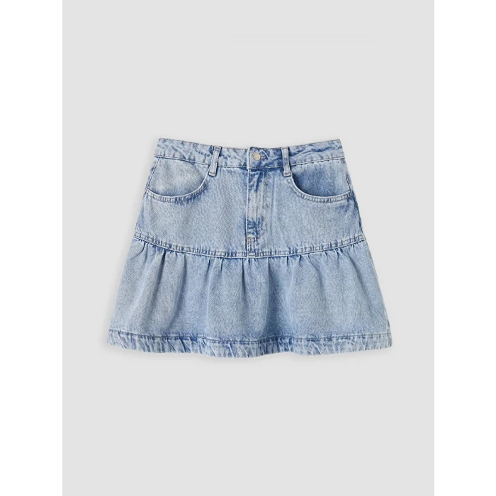 XSIDE Mavi Fırfırlı Mini Jean Etek