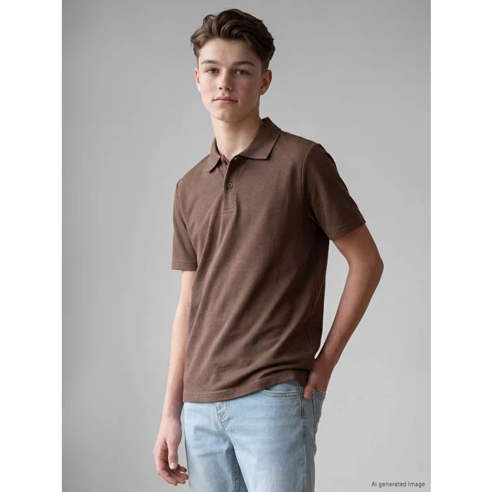 LCW Kids Kahverengi Polo Yaka Erkek Çocuk Pike Tişört