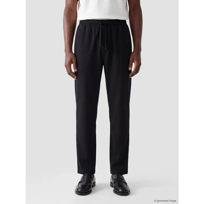 XSIDE Siyah Loose Fit Keten Görünümlü Erkek Pantolon