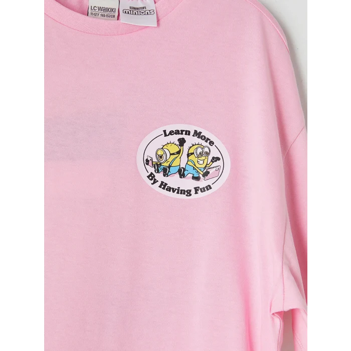 LCW Kids Pembe Bisiklet Yaka Minions Baskılı Kız Çocuk Tişört