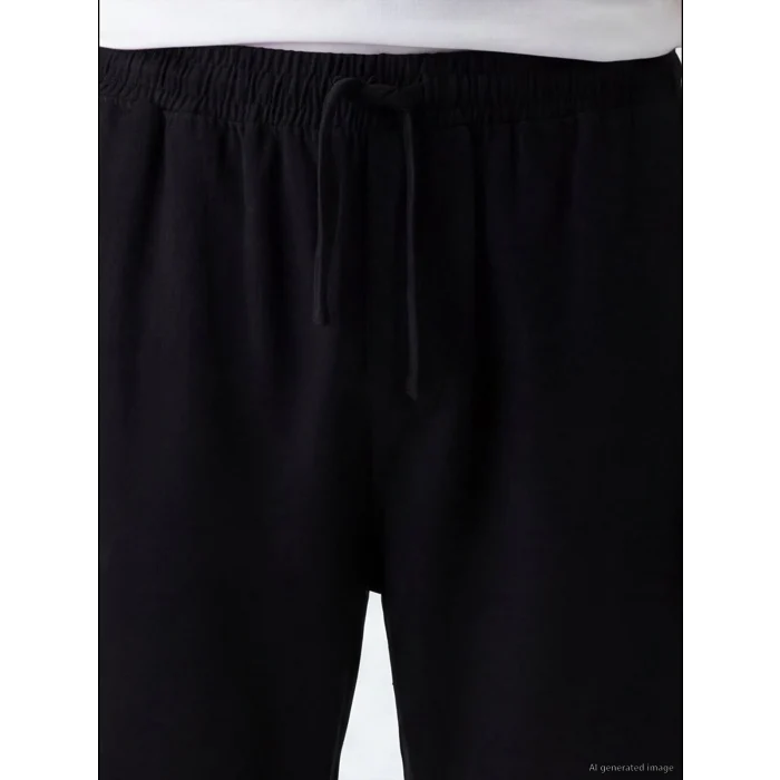 XSIDE Siyah Loose Fit Keten Görünümlü Erkek Pantolon