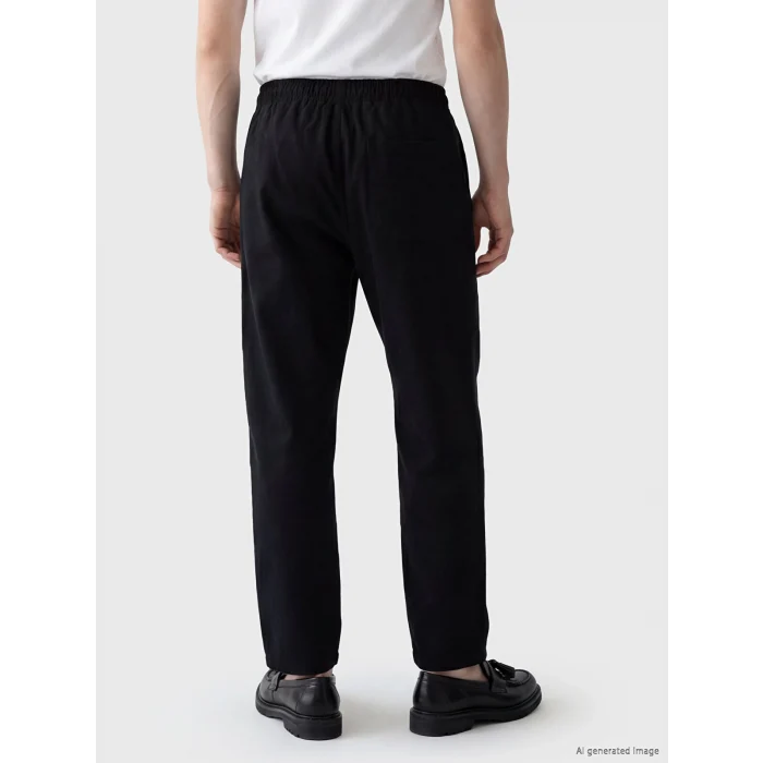 XSIDE Siyah Loose Fit Keten Görünümlü Erkek Pantolon