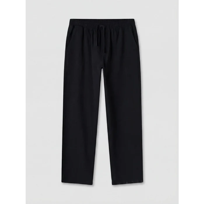 XSIDE Siyah Loose Fit Keten Görünümlü Erkek Pantolon