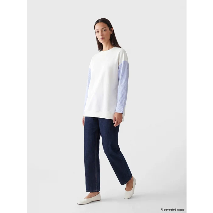 LCW EVERYDAY Beyaz Soft Touch Oversize Kadın Sweatshirt Tunik