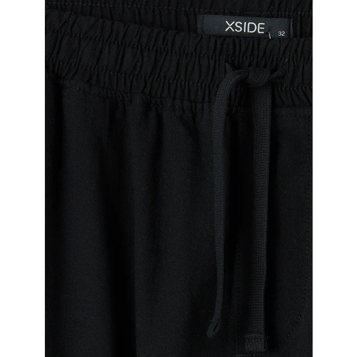 XSIDE Siyah Loose Fit Keten Görünümlü Erkek Pantolon