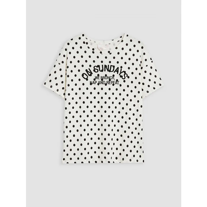 LCW DREAM Siyah Bisiklet Yaka Puantiyeli Kadın Pijama Takım