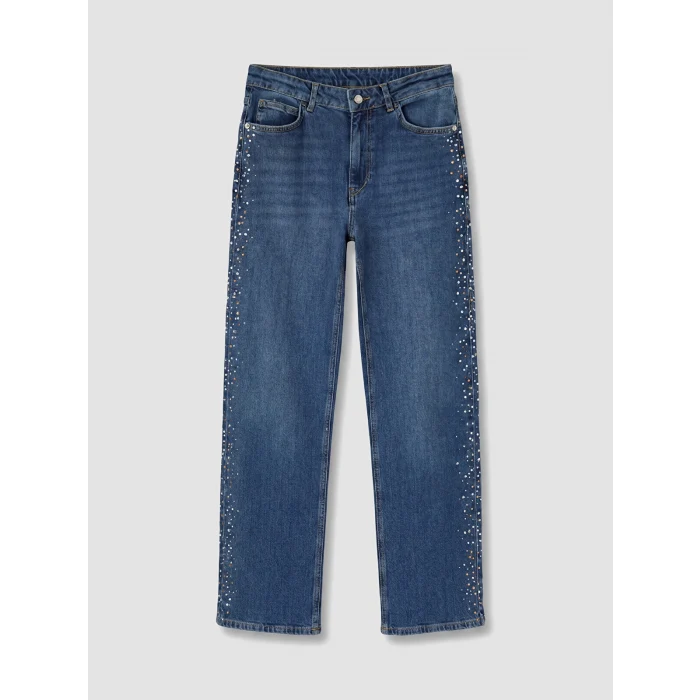 LCW Jeans İndigo Straight Fit Taşlı Kadın Jean Pantolon