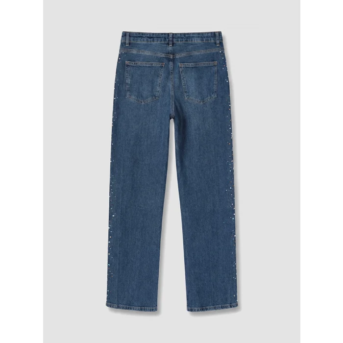 LCW Jeans İndigo Straight Fit Taşlı Kadın Jean Pantolon