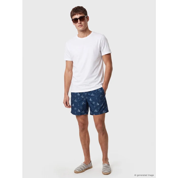 LCW SWIMWEAR Lacivert Diz Hizası Boy Desenli Erkek Deniz Şortu