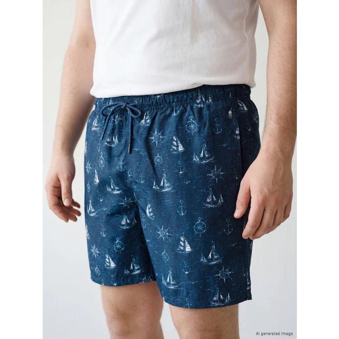LCW SWIMWEAR Lacivert Diz Hizası Boy Desenli Erkek Deniz Şortu
