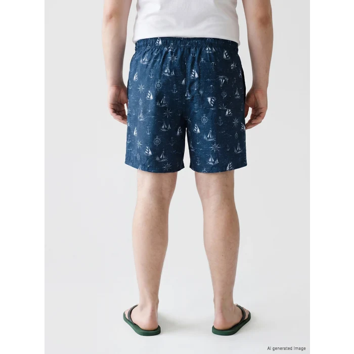 LCW SWIMWEAR Lacivert Diz Hizası Boy Desenli Erkek Deniz Şortu