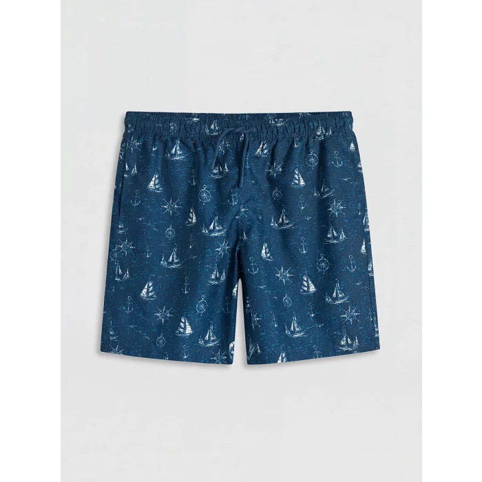 LCW SWIMWEAR Lacivert Diz Hizası Boy Desenli Erkek Deniz Şortu