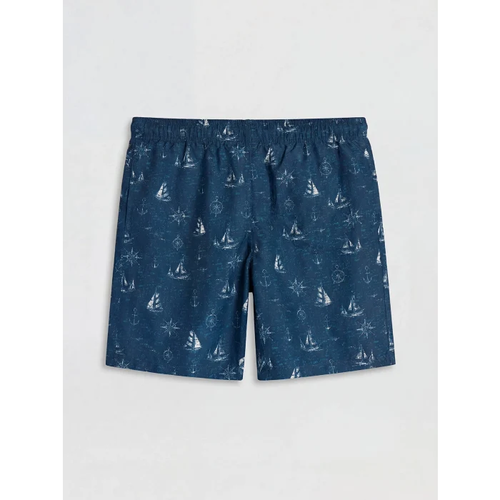 LCW SWIMWEAR Lacivert Diz Hizası Boy Desenli Erkek Deniz Şortu
