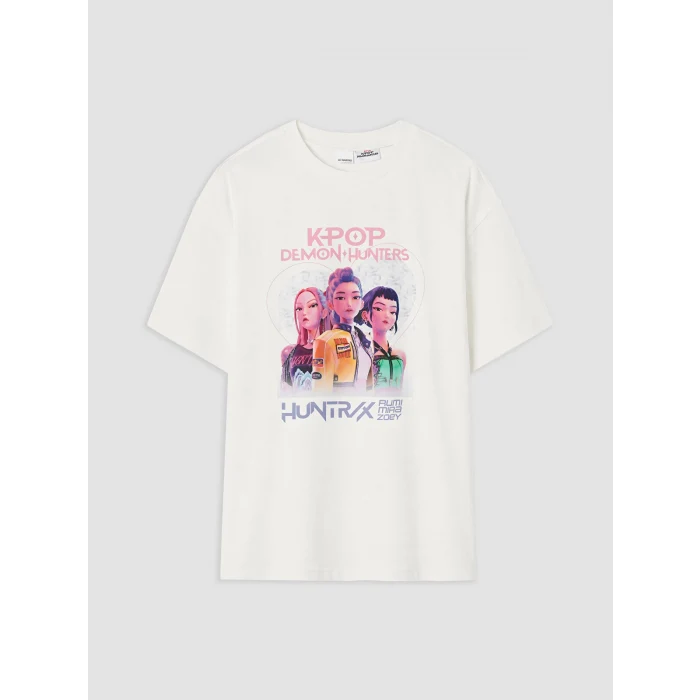 LCW Kids Ekru K-pop Demon Hunters Baskılı Kız Çocuk Şortlu Pijama Takım