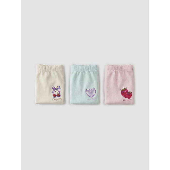 LCW Kids Ekru Baskılı Kız Çocuk Boxer 3lü