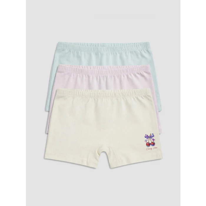 LCW Kids Ekru Baskılı Kız Çocuk Boxer 3lü