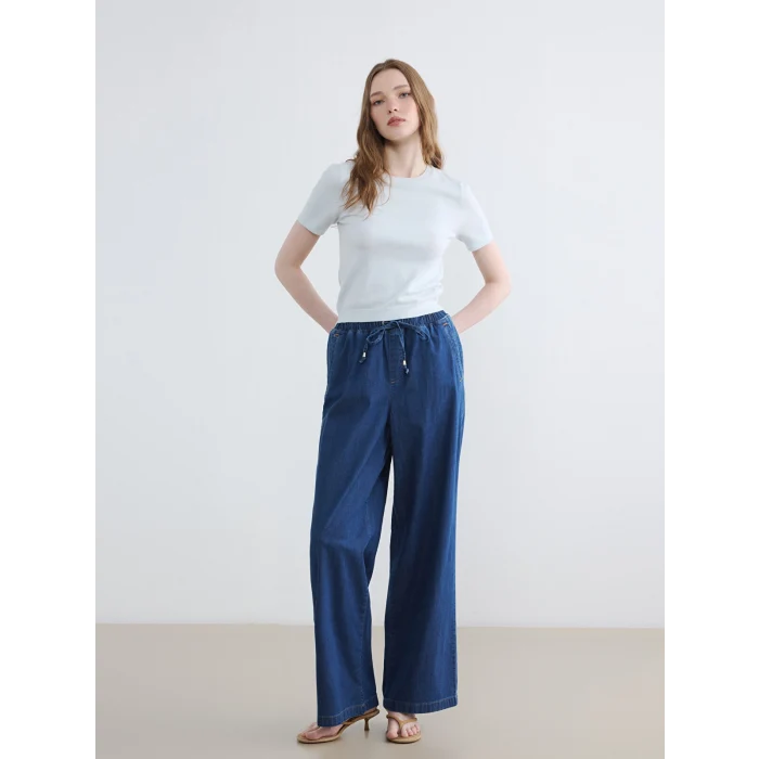 LCW Modest İndigo Beli Lastikli Wideleg Kadın Jean Pantolon