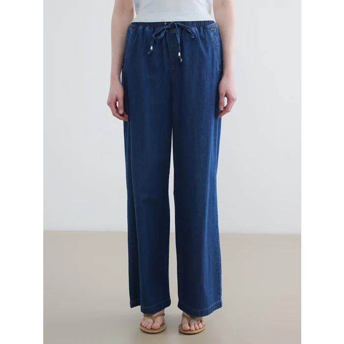 LCW Modest İndigo Beli Lastikli Wideleg Kadın Jean Pantolon