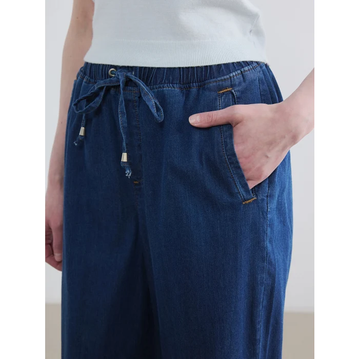 LCW Modest İndigo Beli Lastikli Wideleg Kadın Jean Pantolon