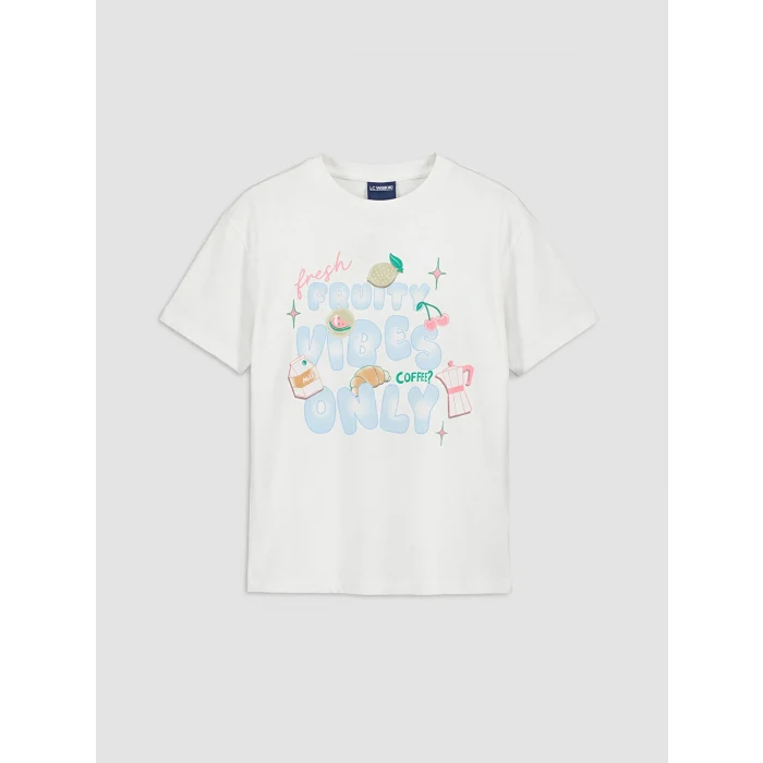 LCW Kids Ekru Kız Çocuk Baskılı Şortlu Pijama Takım