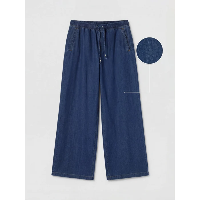LCW Modest İndigo Beli Lastikli Wideleg Kadın Jean Pantolon