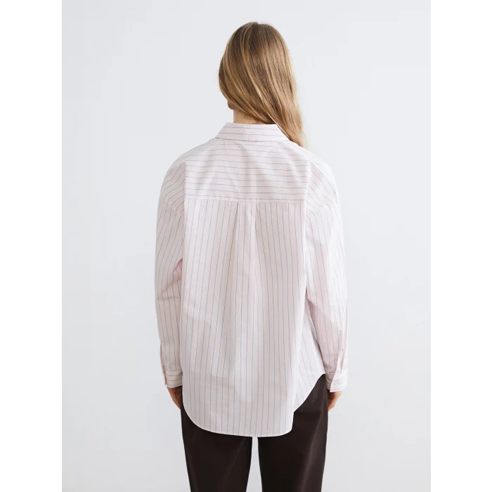 XSIDE Pembe Çizgili Poplin Kadın Gömlek