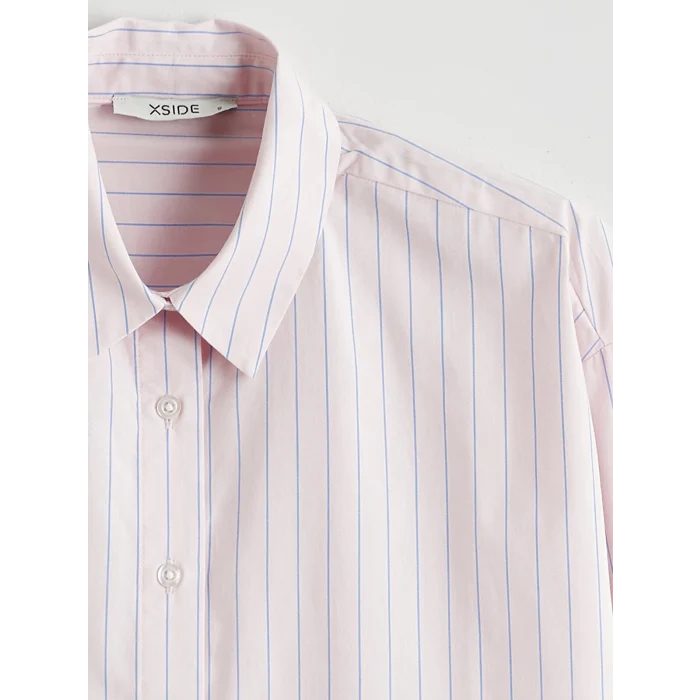 XSIDE Pembe Çizgili Poplin Kadın Gömlek