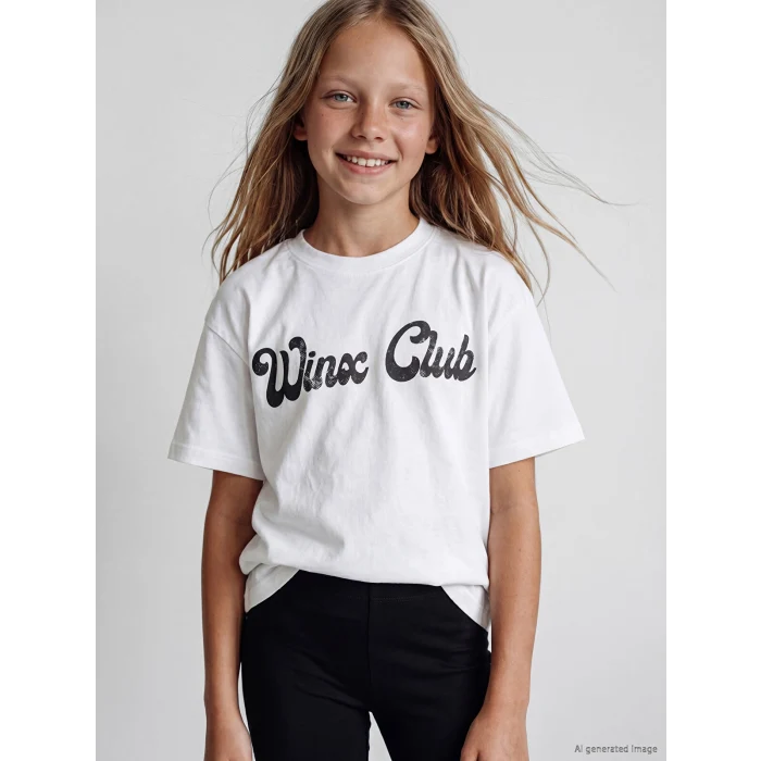 LCW Kids Beyaz Winx Club Lisanslı Bisiklet Yaka Kız Çocuk Tişört