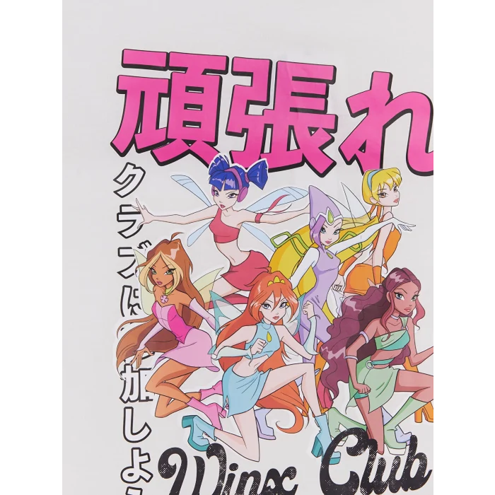 LCW Kids Beyaz Winx Club Lisanslı Bisiklet Yaka Kız Çocuk Tişört