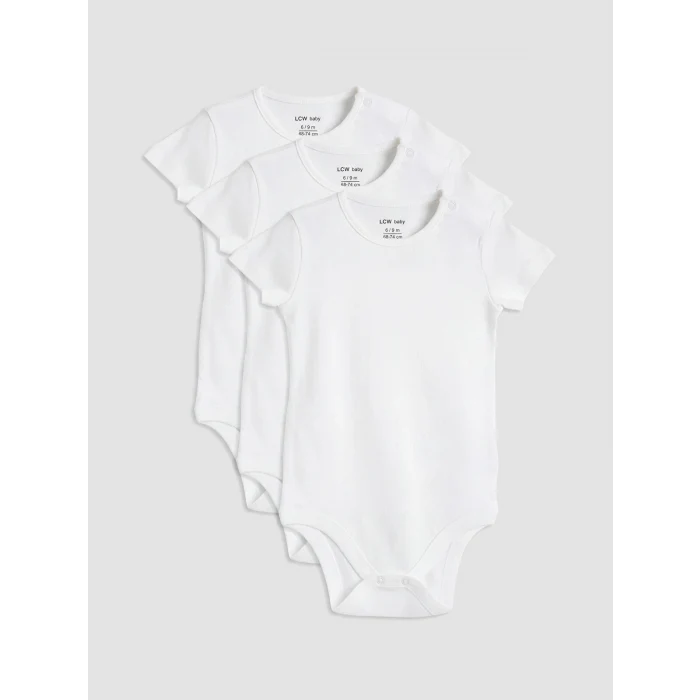 LCW baby Beyaz Bisiklet Yaka Kız Bebek Çıtçıtlı Body 3lü