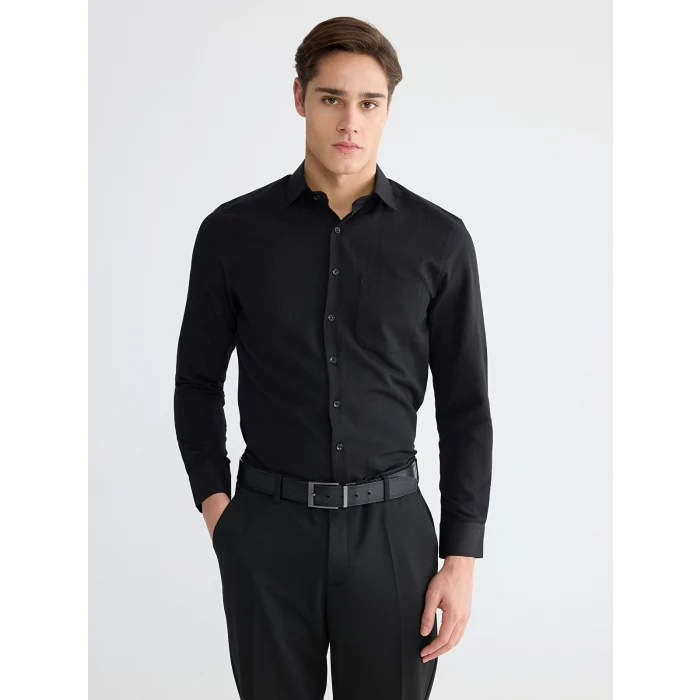LCW BUSINESS Siyah Regular Fit Armürlü Erkek Gömlek