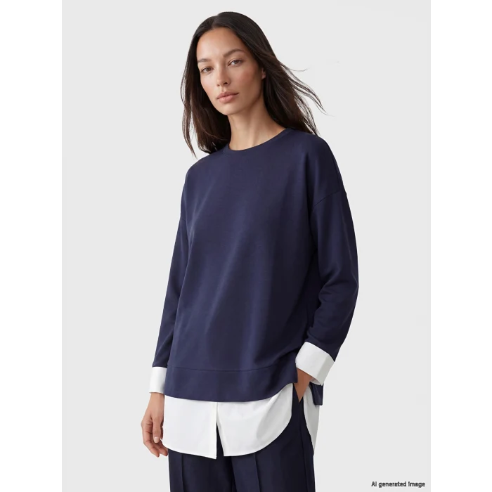 LCW EVERYDAY Mavi Soft Touch Oversize Kadın Sweatshirt Tunik