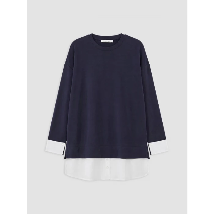 LCW EVERYDAY Mavi Soft Touch Oversize Kadın Sweatshirt Tunik