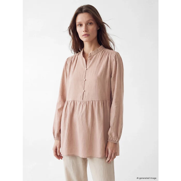 LCW Modest Pembe Büzgülü Kadın Müslin Tunik