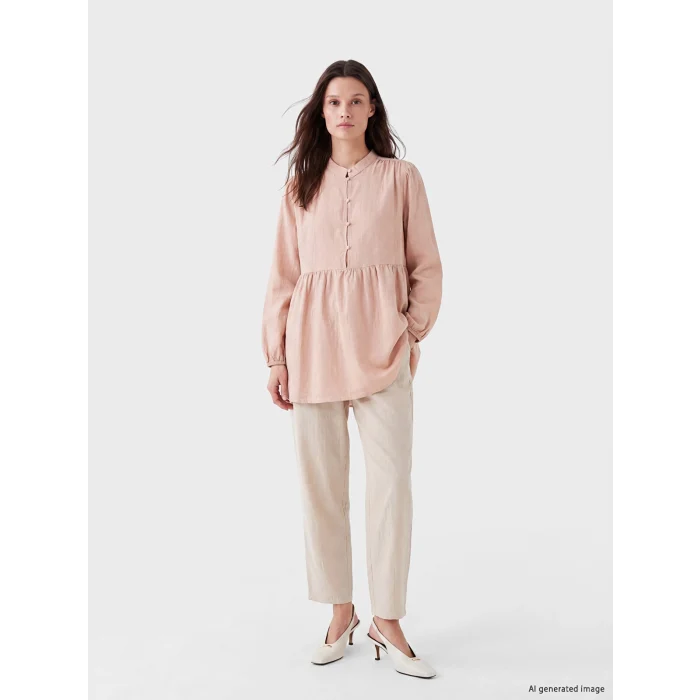 LCW Modest Pembe Büzgülü Kadın Müslin Tunik