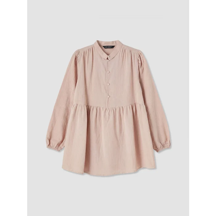 LCW Modest Pembe Büzgülü Kadın Müslin Tunik