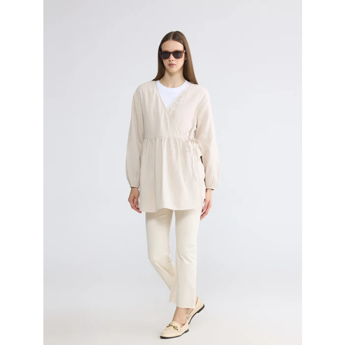 LCW Modest Gri Kruvaze Yaka Dokulu Kadın Kimono